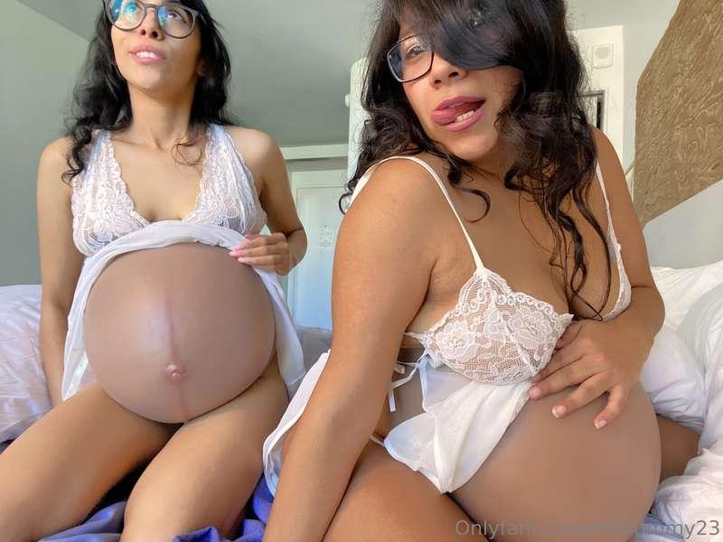You walk into the room with 2 Preggo's in White lingerie pla..
