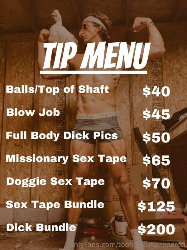 **TIP MENU IS BACK BABY** 😮‍💨  

*prices too steep for you? ..