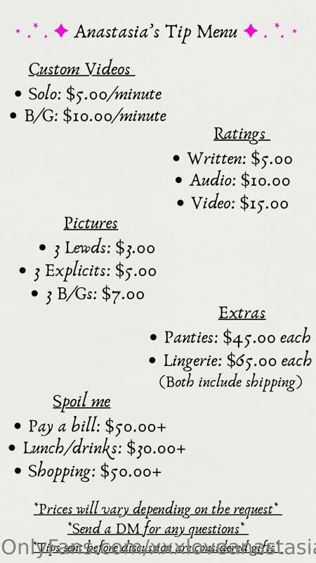 Here is my updated tip menu🥰 I have lowered some of my menu ..