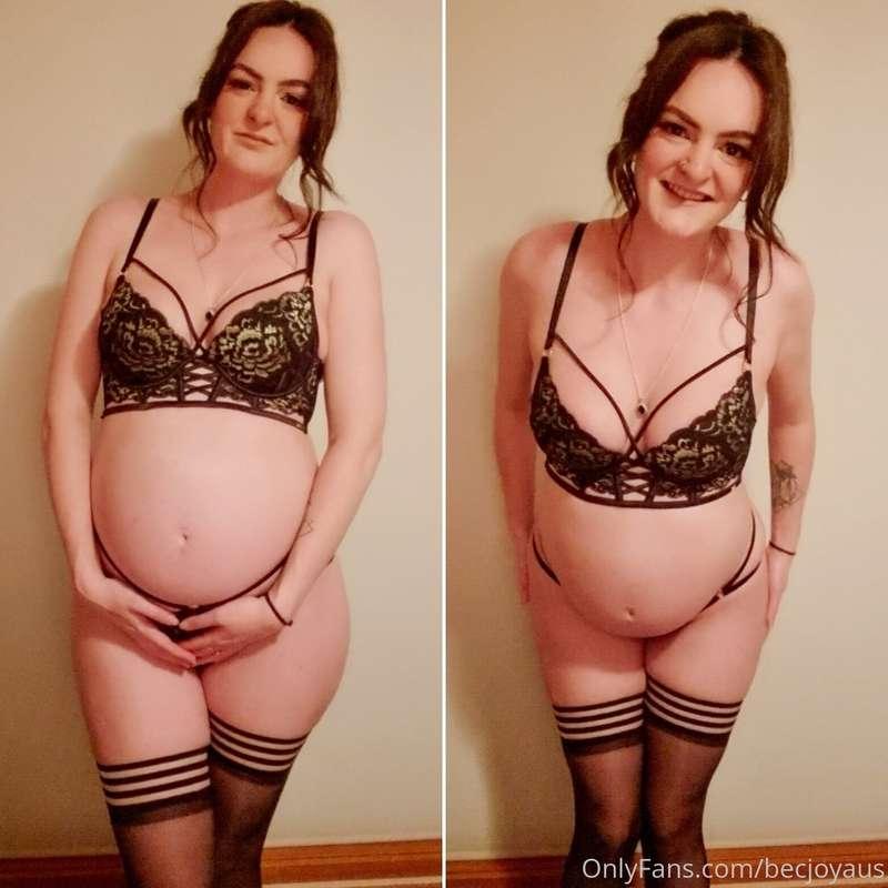 Lingerie with a glowing growing bump. Love it.