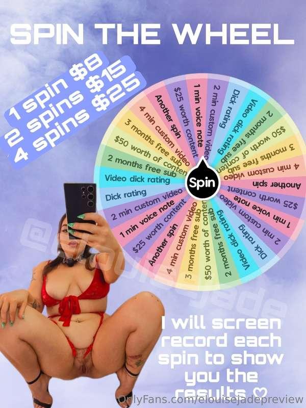 NOW OFFERING SPIN THE WHEEL!Get a spin for $82 spins for $15..