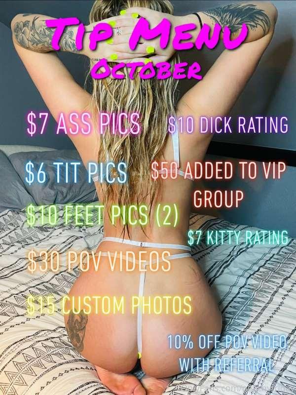 As requested, This months tip menu!