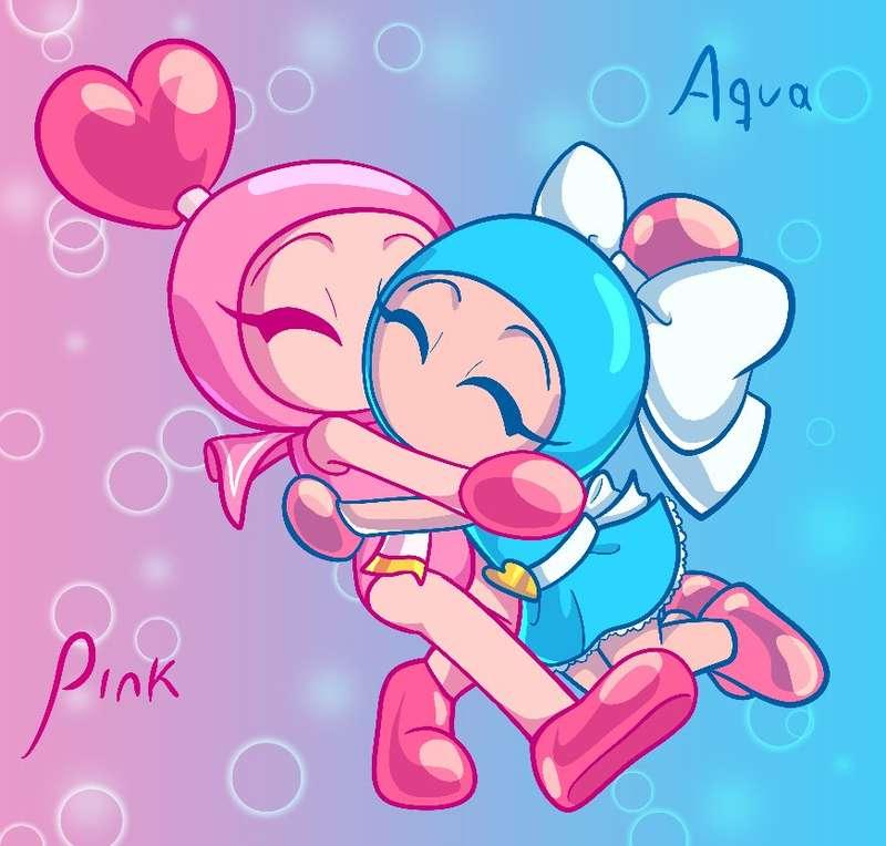 Pink Bomber and Aqua Bomber hug (HD + render)