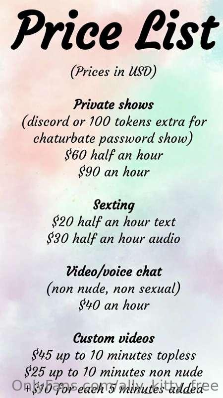 Here's an updated price list, Feel free to message me if you..