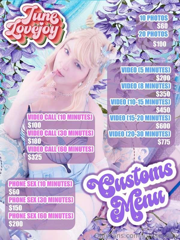 🌷 Customs Menu 🌷Streams, Used Panties/DVDs, Customs, Phone S..