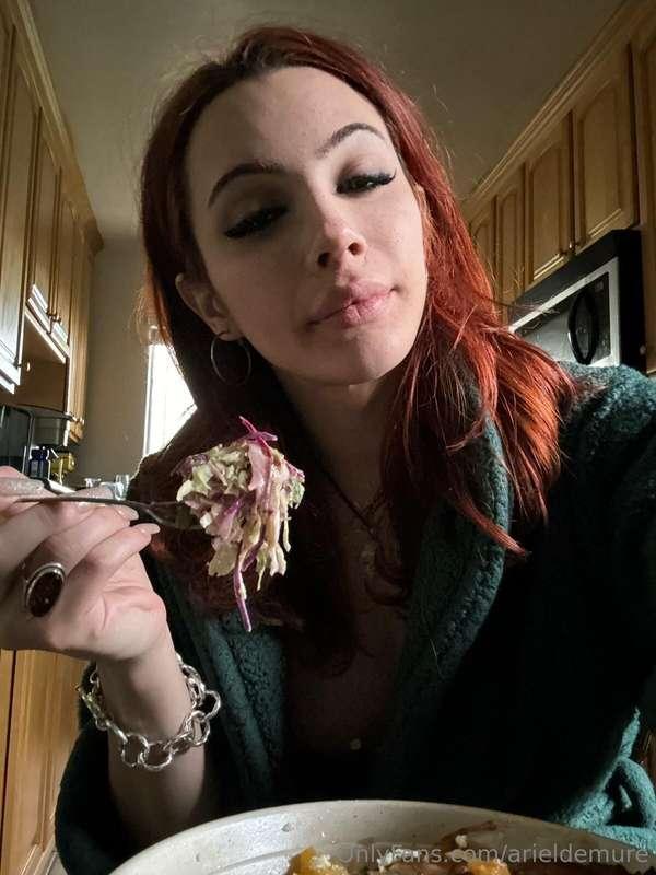 Just your woman in the kitchen, You gonna eat me ??