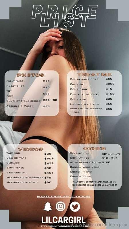 Hi cuties! i have come up with a price list for anyone who w..