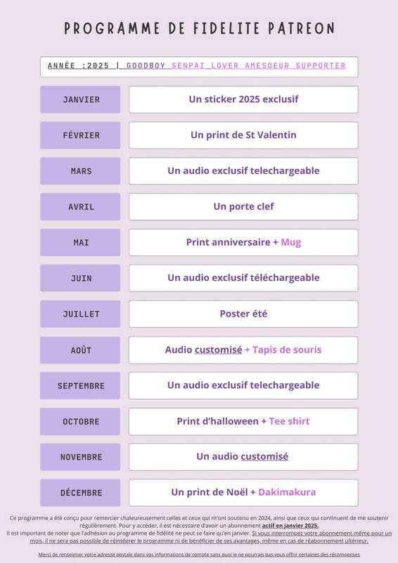 Planning programme de fidélité 2025 ⭐️