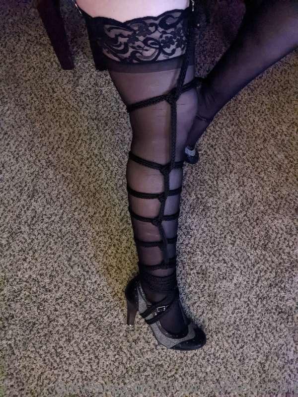 High heel bondage + shibari ladder tie