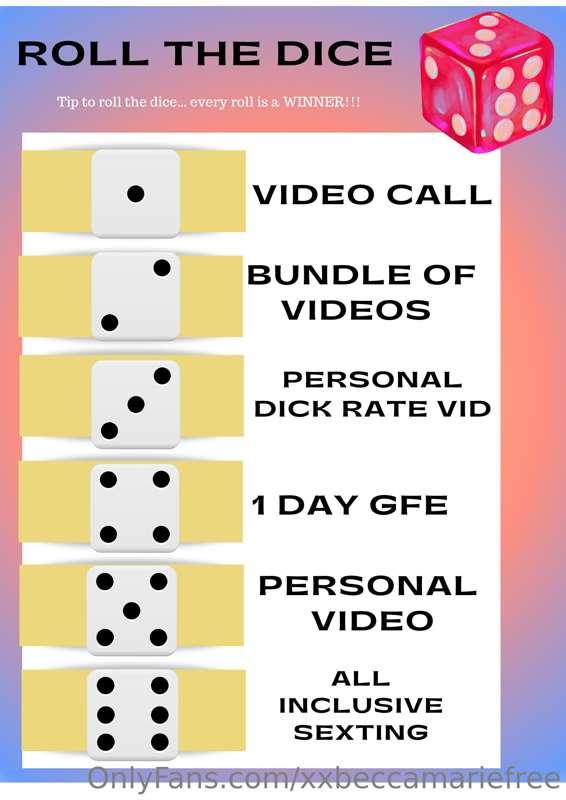 ROLL THE DICE 🎲 
Tip to roll the dice.... Every roll is a wi..
