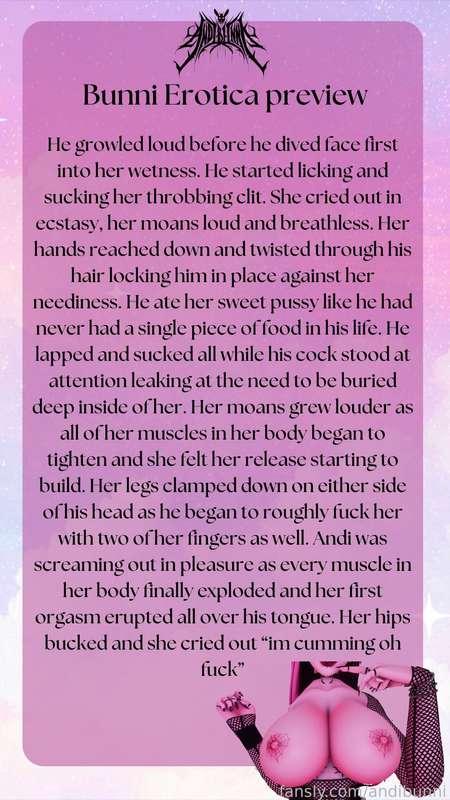 Bunny Erotica Part one is here!! 

I was so horny and I really love writing so I wrote down a sexy little erotica for you all to read 🤭🙈 This Erotica is available for all my subs for ptv $5 and as a treat we will be reading this on stream today! 🤭

Anyone that unlocks the erotica can also DM for a link to the google doc to be able to read over and over! 

{ 🐰 #erotica #asmr #lewdtuber #vtuber #solo #tits #ass #roleplay #horny #sexyvoice 🐰}