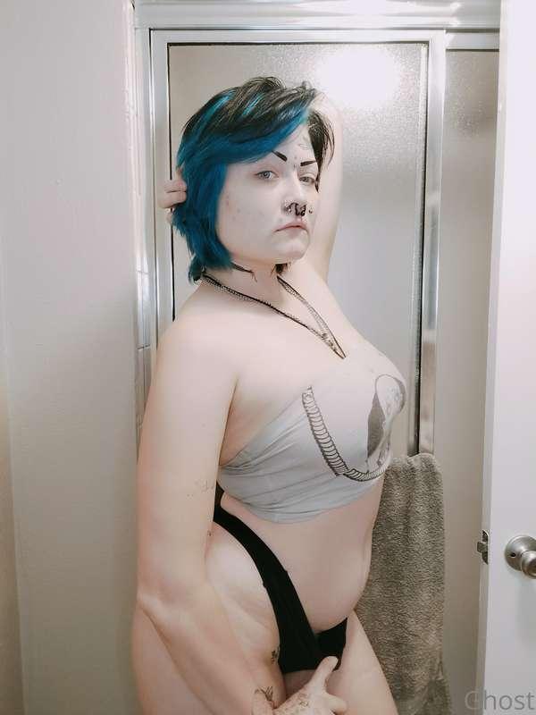 I decided to have some fun in the shower but I kept on some ..