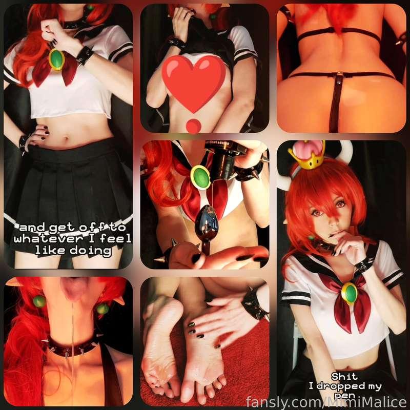 😆 For 1 vid the gels/warmth layers go crazy on top of the dim lighting I should have passed on (it's like a trippy light show on my butt) and my brooch would not stay put for the bikini, but other than that I think we have some good Koopa Queen stuff here! 

Now get ready to pick your poison!

#Drool #buttplug #cosplayer #petite #teasing #nude #feet #seifuku #bikini 