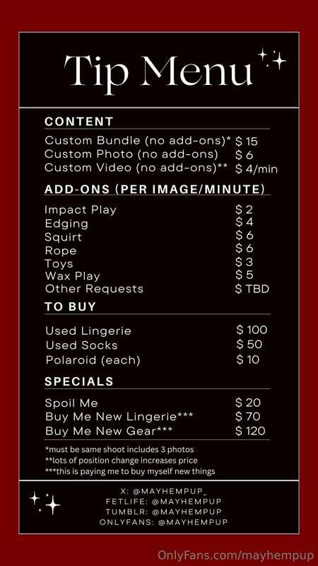 Here's my Tip Menu!

Please note that if you are putting for..