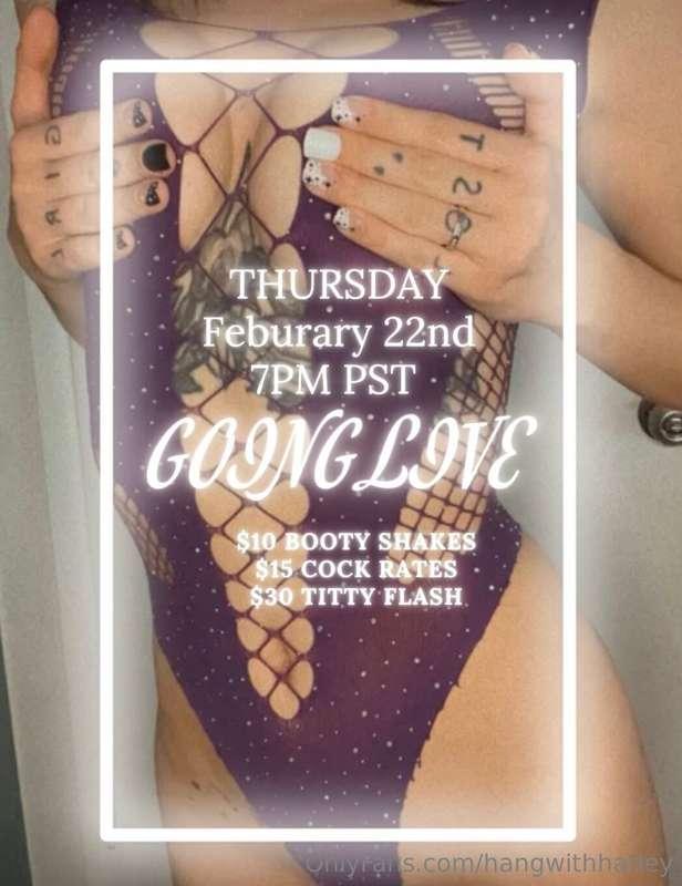 Hiii, don’t forget about me baby! I’m going live this week, ..