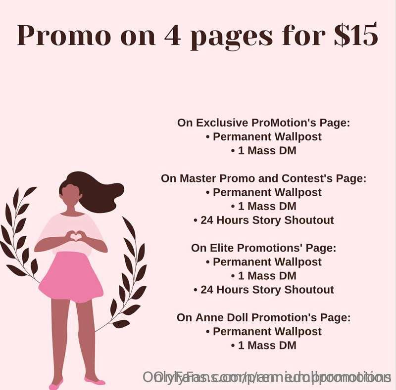 ***Promo on our 4 main pages for $15***  On @exclusivepromot..