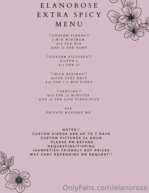 **My updated menu**
PM me if there's something you desire th..