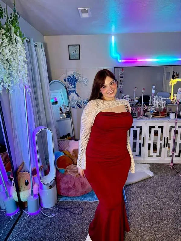 just trying how stretchable this beautiful red dress is… for..