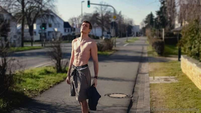 Going for a walk when you are wet and sweaty from the hard w..