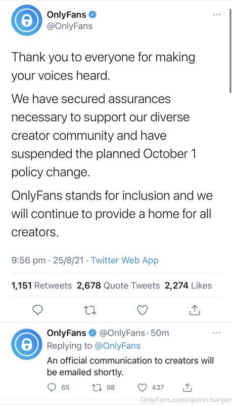 Hey babe! 
OnlyFans has just announced that they will NOT be..