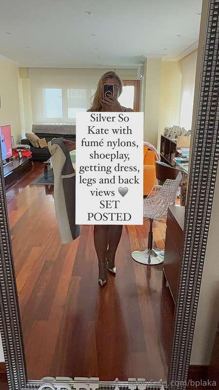 Silver So Kate with fumé nylons, shoeplay, getting dress, le..