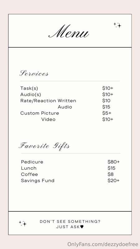 ✨Menu✨
*CUSTOMS ARE CURRENTLY ON A STRICT CASE BY CASE BASIS..