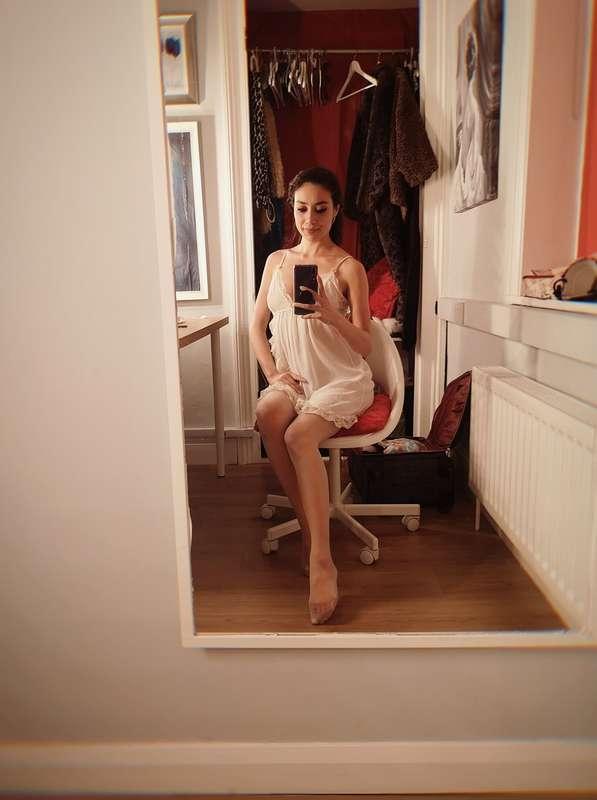 Feeling feminine in fine white stockings 😌