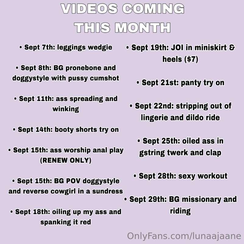 Here’s a list of all the videos that will be releasing on my..