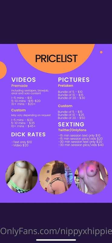 A price menu for you 🥰🥵