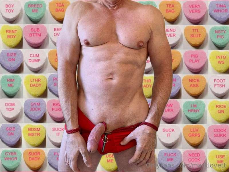 Happy Valentine's Day.  I got my cock all tied up.  Who want..