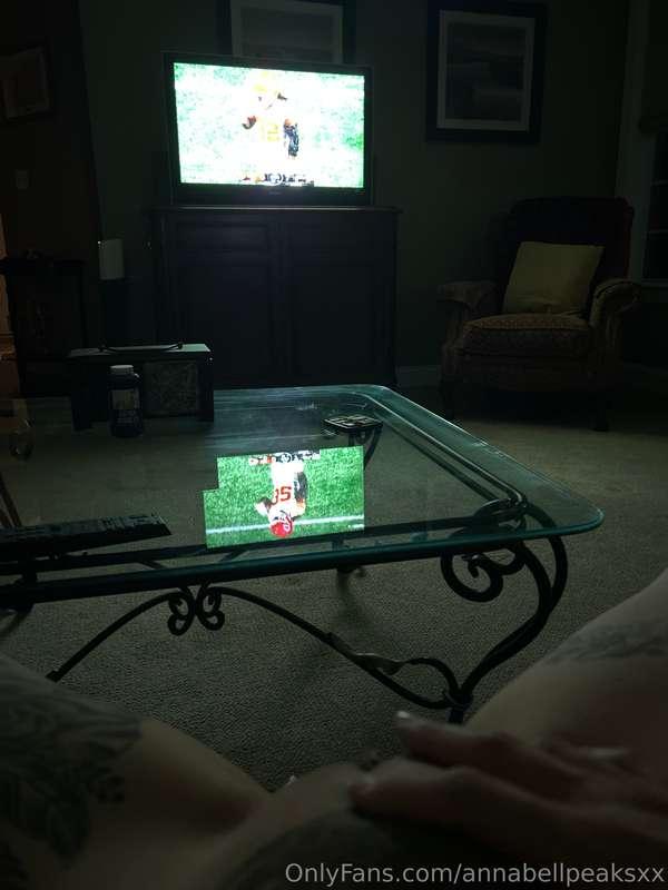 Watching the football game and playing with my pussy….