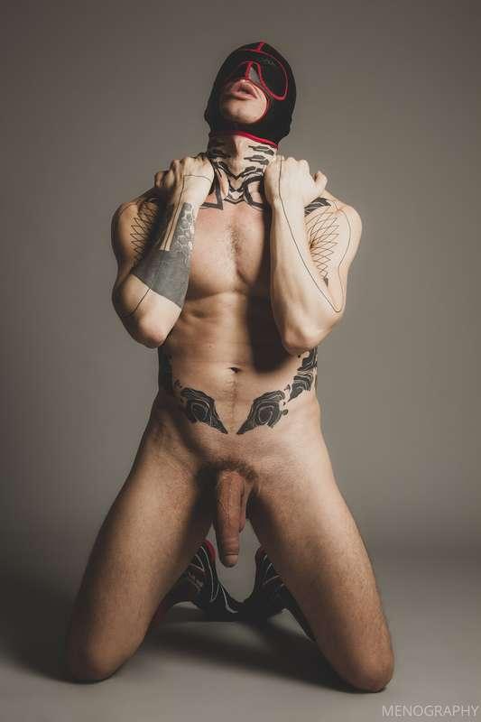Hooded Robert waits for his big dick to be serviced