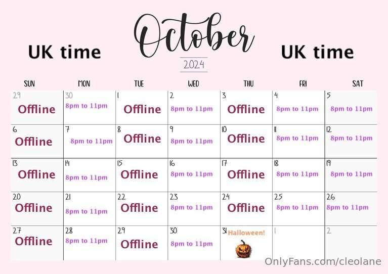 October's schedule 