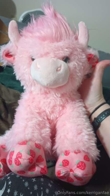 One of my dear friends bought me this strawberry cow plushie..