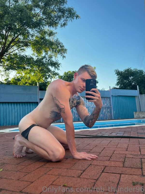 Relaxing by the pool