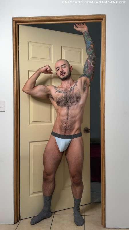 # Morning stretches 😈 Here are three pics of your Daddy stre..