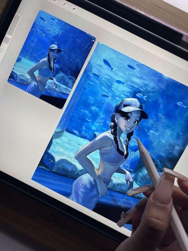 Aquarium Babe 🐠🐟🧢✨| Paint Study 🎨✍🏽