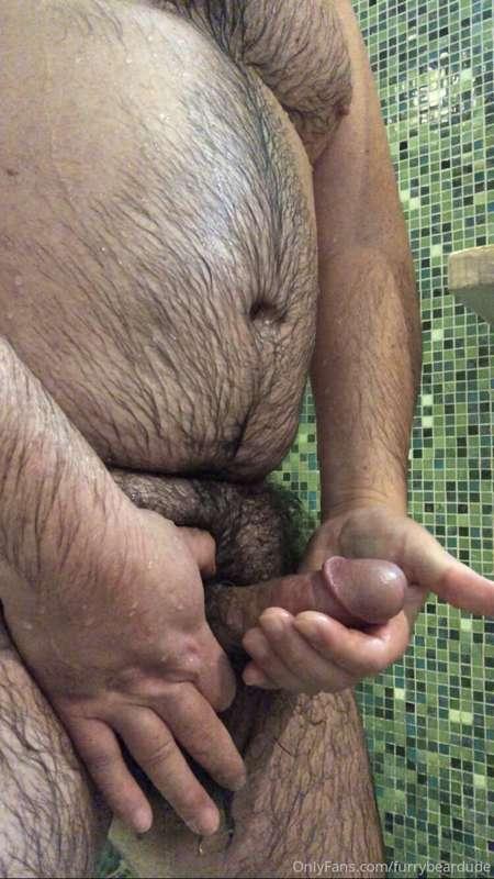 Come join me in the shower! Wet furry bear jerking off, watc..