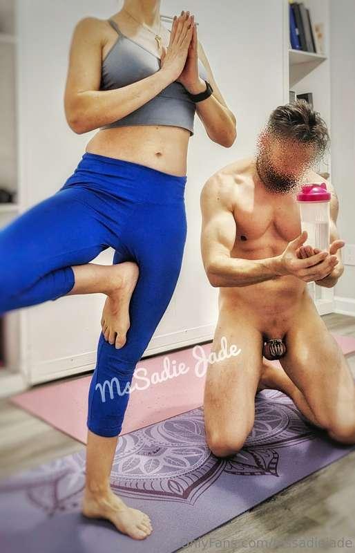 Just doing some morning yoga with my chaste little water bot..