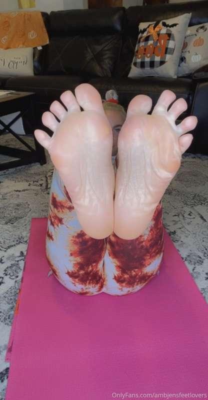 Rubbing my feet together with lotion…