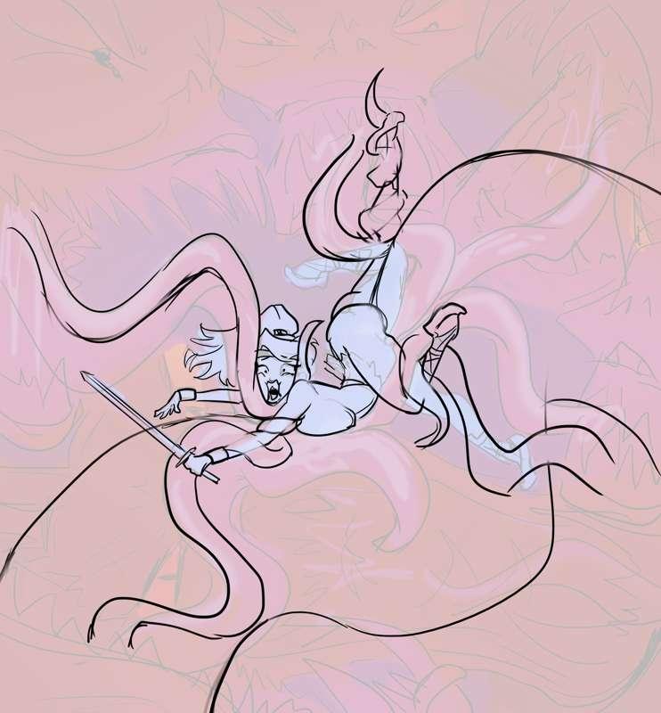 commission WIP: Kitti vs. the hydra, take 2