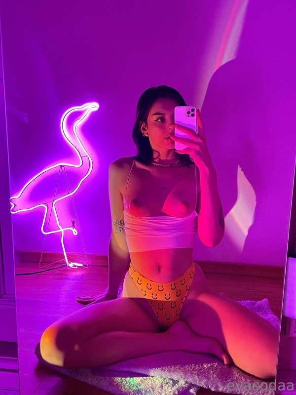 In neon light I wait for your tongue on my nipples.  come cl..