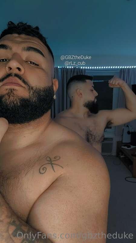 Bear and his Cub flexing after the gym