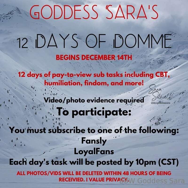 IT'S BACK! Goddess Sara's 12 Days of Domme-mas is back for 2..