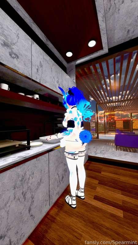 Hope you don’t mind your goth bun bun working hard for you in the kitchen…it tends to get a little heated and I can’t help, but have a little fun with my new toy as it expands my belly…filling me up with cream 🐇~Pyon💗