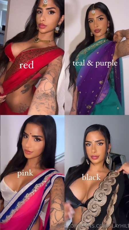 what saree should i wear to film my next BG tape in? HELP PL..