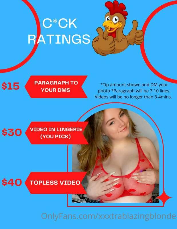 Cock ratings are now back 👀 let’s see what you’re packing 😘