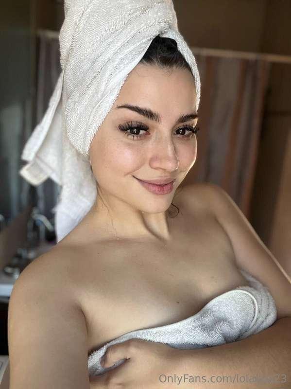 The towel’s the only thing between me and your dirty little ..