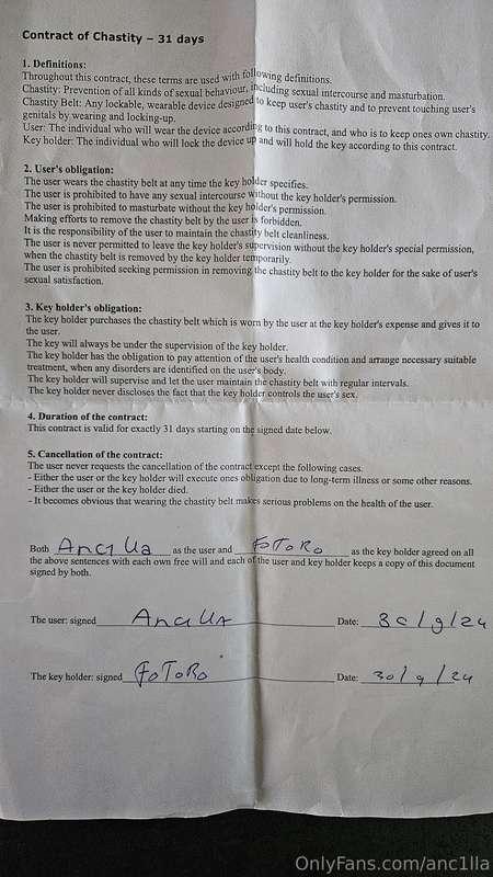 I got a few questions about my chastity contract. So here it..