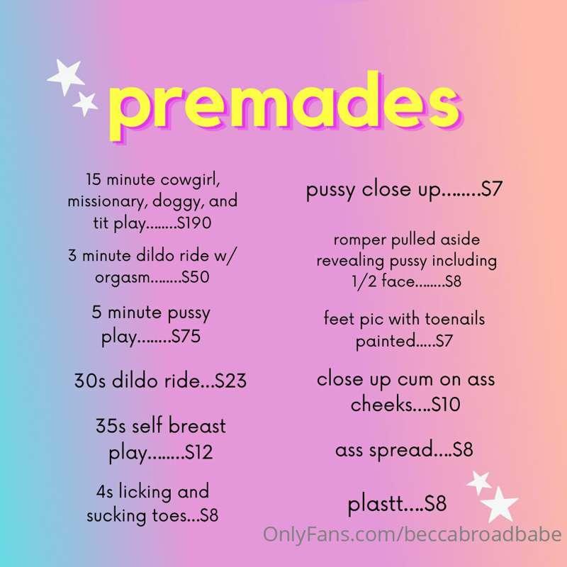 updated premades menu 💕 dm me what youre interested in and i..